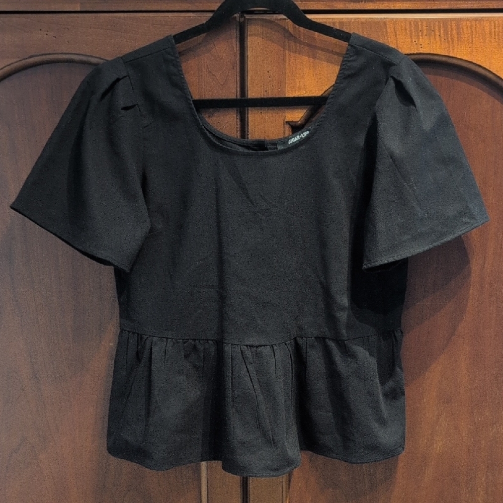 Sugarlips Black Linen Peplum Blouse